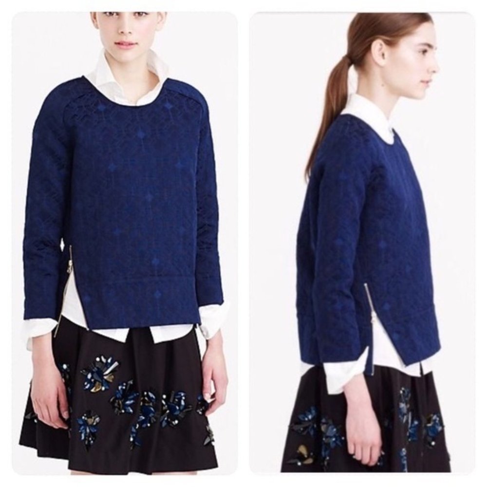 J. Crew Matelassé Zip Top Navy Blue Size 00